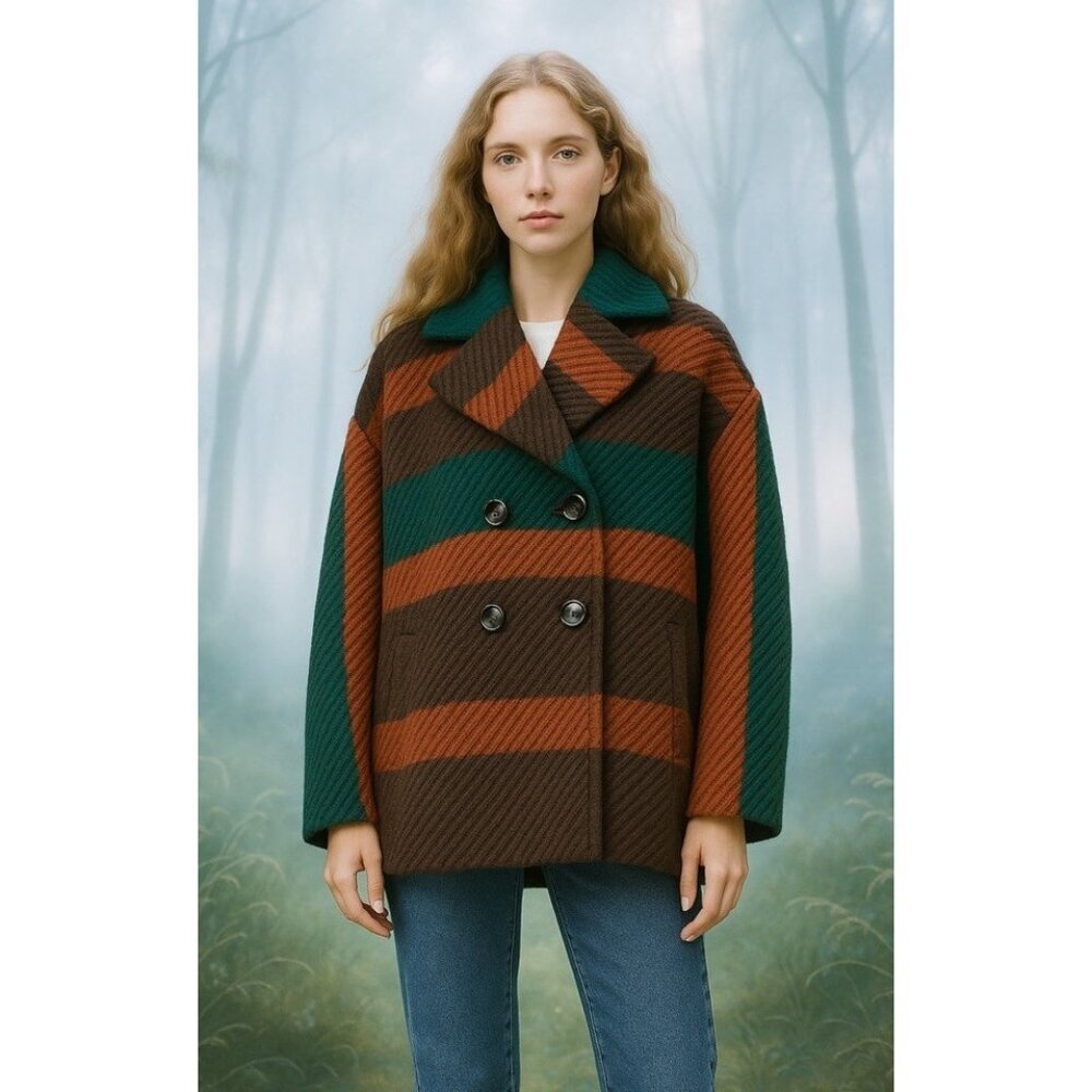 Ulla Johnson Emery Jacket M Wool Blend Oversized Striped Double Breasted Coat